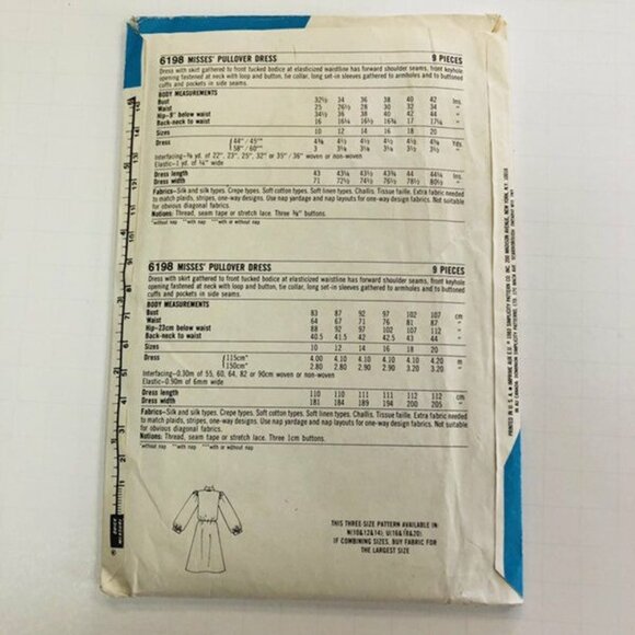Vintage Simplicity Sewing Pattern 6198 Misses Pullover Dress Size 10-14 - Picture 2 of 2